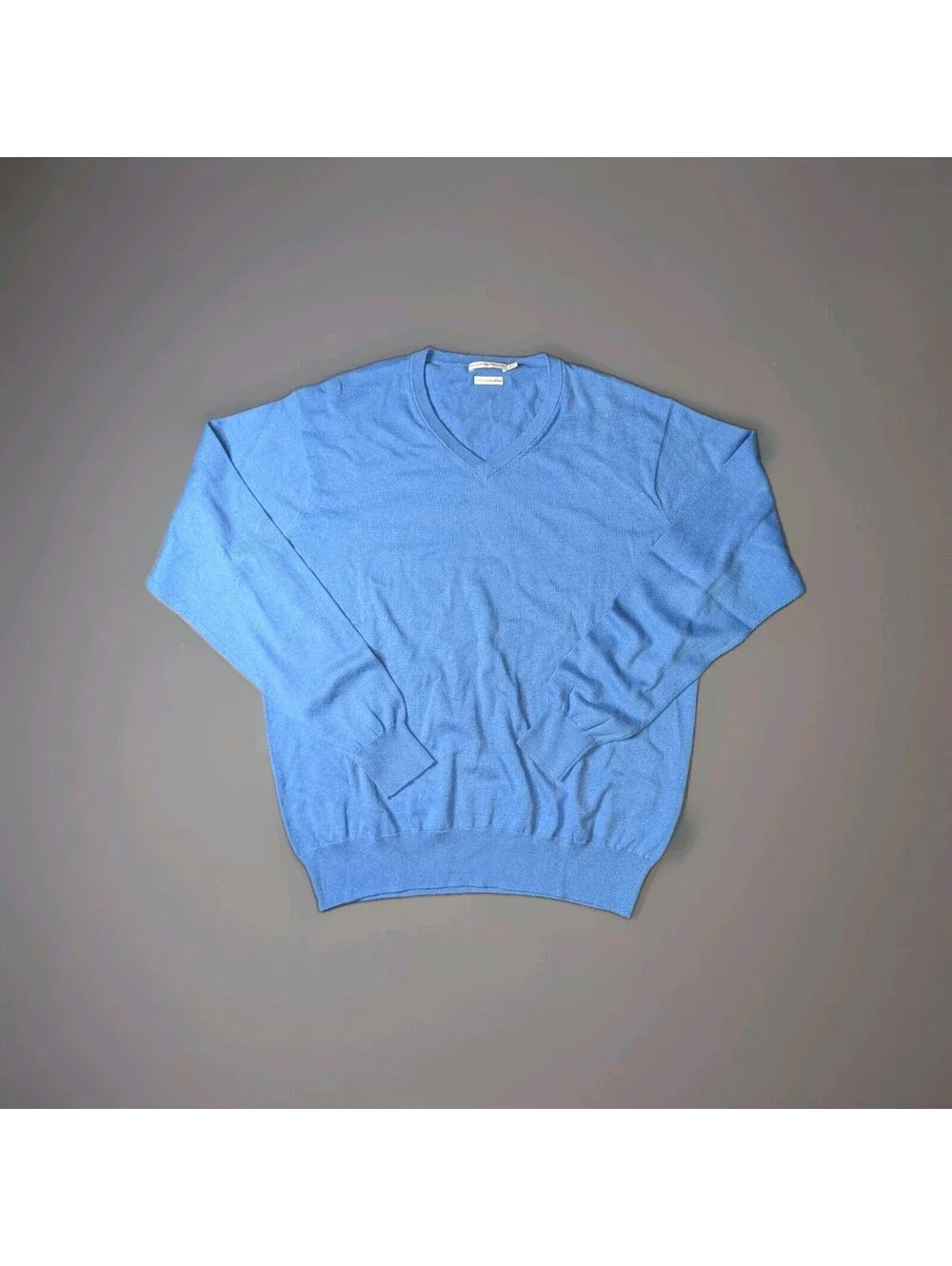 Peter Millar V Neck Sweater Cotton Cashmere Blend Blue Large